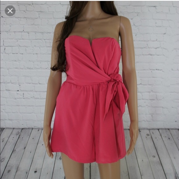 pink strapless romper